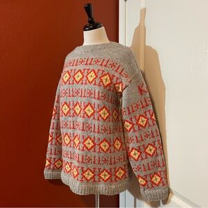 Vintage Handmade Men’s Cowichan Abstract Knit Western Chunky Heavyweight Sweater